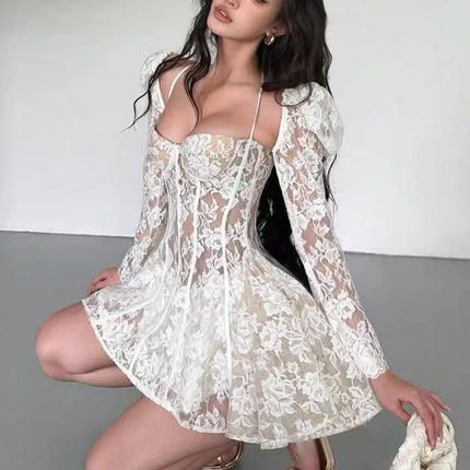 Y2K Lace Backless Strap Mini Dress Women