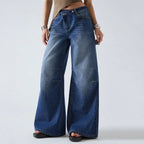 Women’s American Retro Wide-Leg Jeans High-Waist Denim Pants