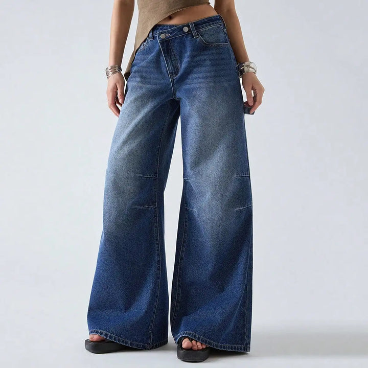 Women’s American Retro Wide-Leg Jeans High-Waist Denim Pants-HighTouch