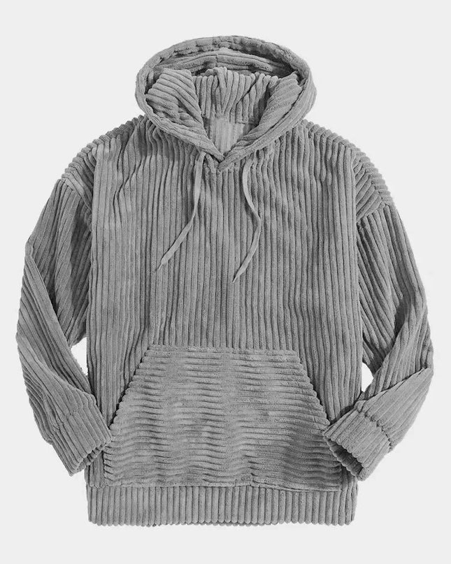 Men’s Thick Corduroy Hooded Sweatshirt – Kangaroo Pocket, Retro Street Style