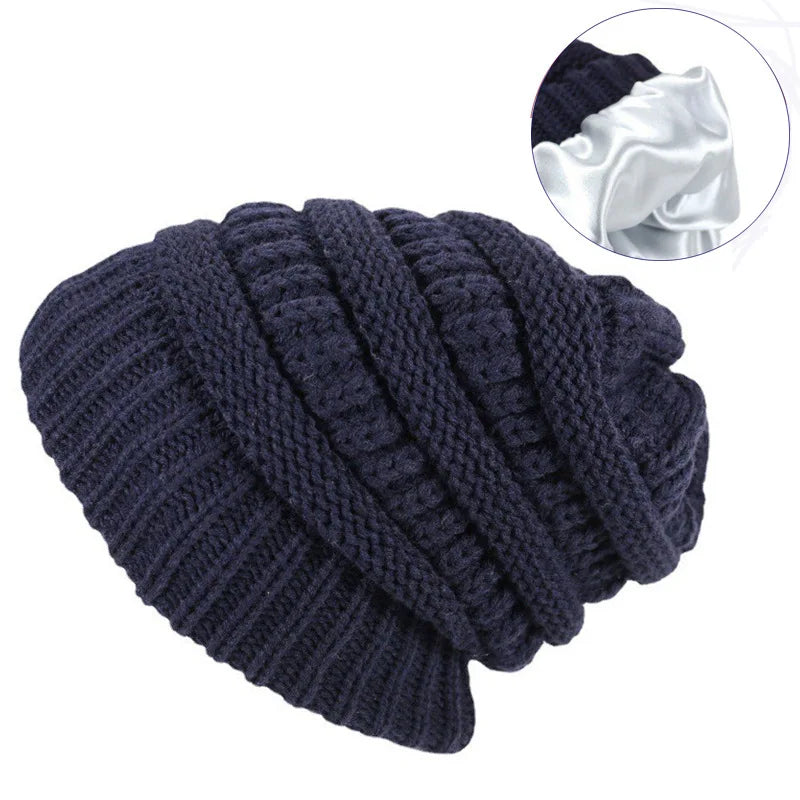 Satin-Lined Knitted Beanie Hat