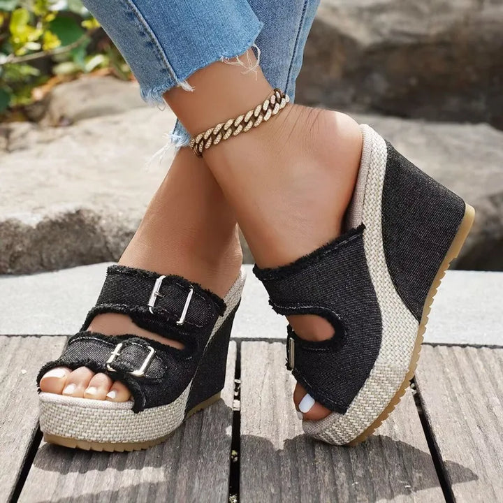 Women's Buckle Wedge Sandals Platform Comfort Shoes
