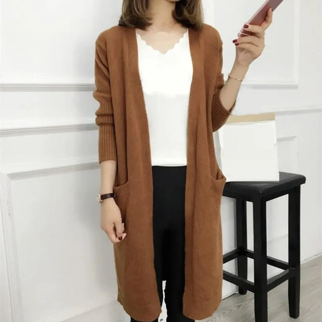 Women’s Long Winter Zipper Jacket – Elegant Street-Style Coat with Pockets