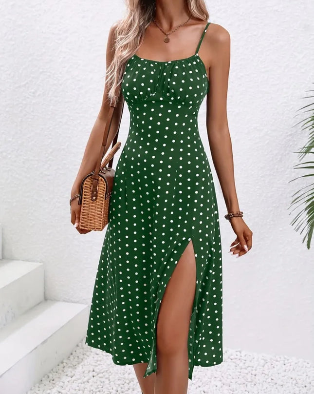 Polka-Dot Spaghetti Strap Midi Dress