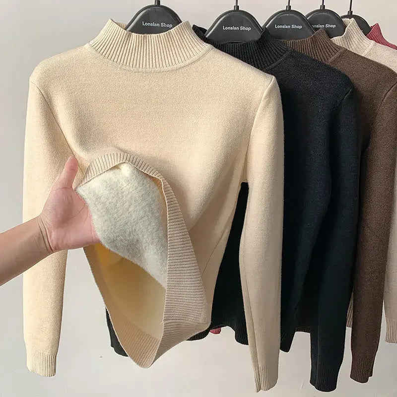 Fleece Half-Turtleneck Sweater – Cozy Knit Pullover for Autumn & Winter