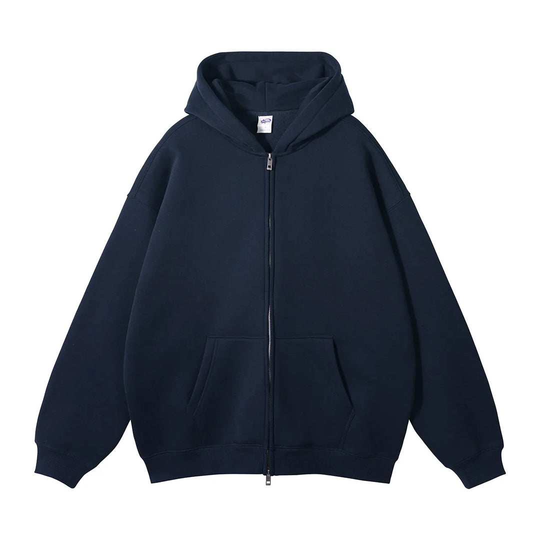 Premium Heavyweight Fleece Double‑Zip Cardigan Hoodie-HighTouch