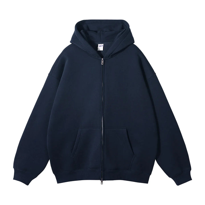 Premium Heavyweight Fleece Double‑Zip Cardigan Hoodie-HighTouch