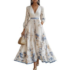 Bohemian Summer Beach Dress – Sleeveless Floral Print V-Neck Flowy Maxi Dress for Women-HighTouch