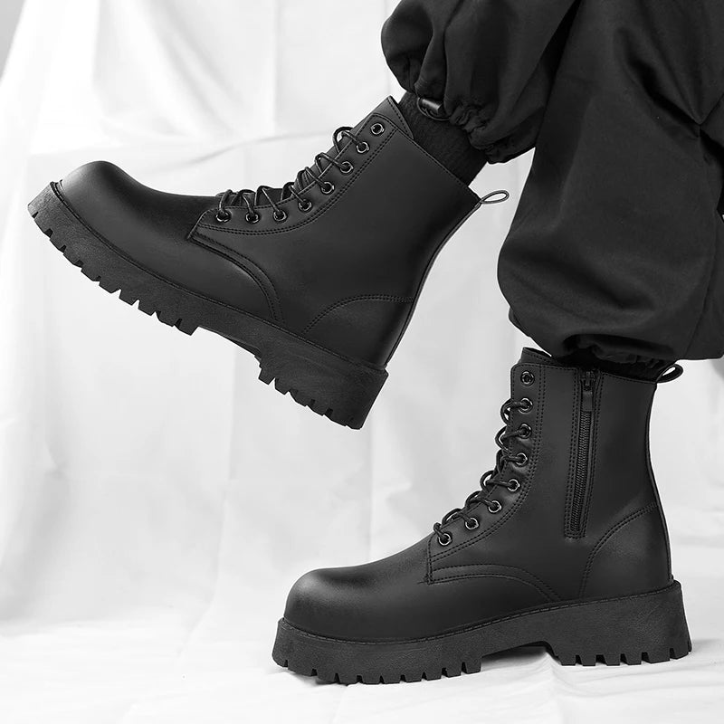 Unisex High-Top Thick-Sole Leather Boots