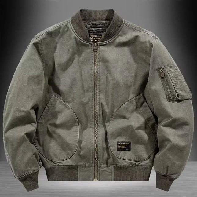 Unisex Vintage Cotton Loose-Fit Bomber Jacket – Lightweight Streetwear