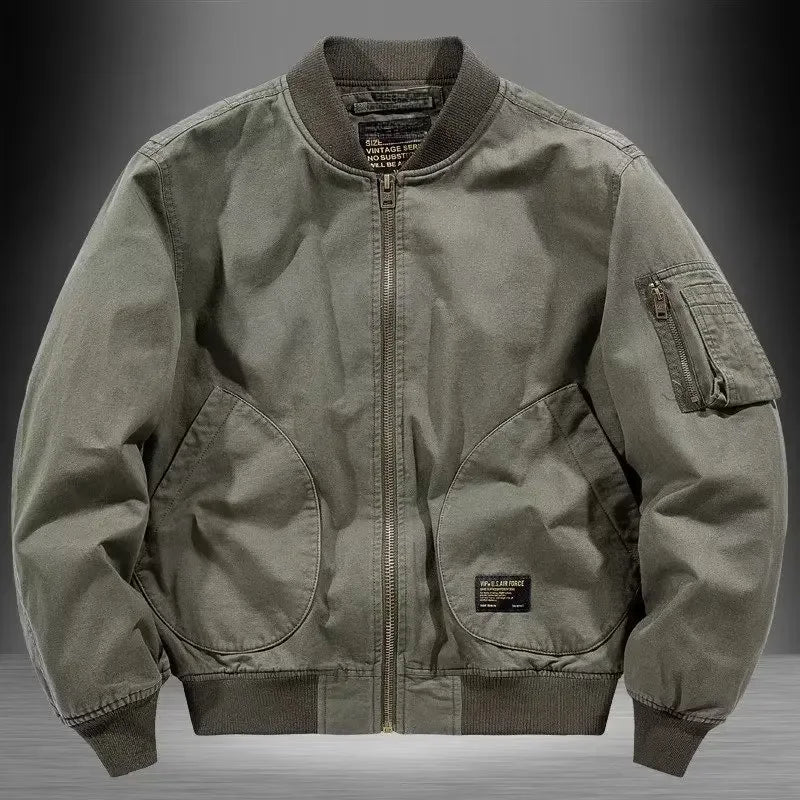 Unisex Vintage Cotton Loose-Fit Bomber Jacket – Lightweight Streetwear-HighTouch