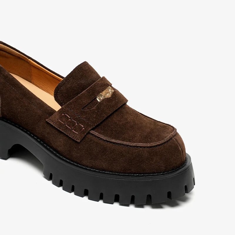 Vintage Leather Suede Platform Moccasins-HighTouch