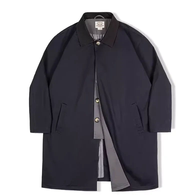 Men’s Mid-Length Windbreaker Coat – Casual Autumn/Winter Jacket-HighTouch