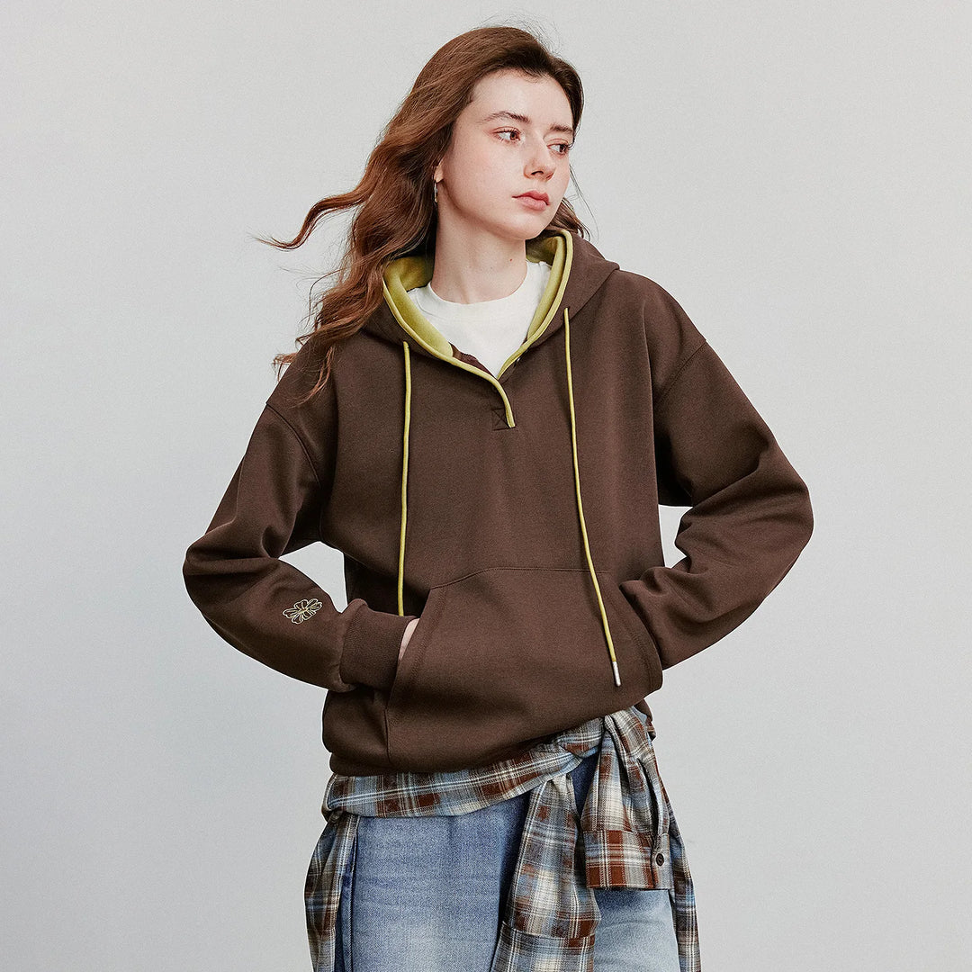 Women Embroidered Pullover Hoodie Contrast Color Casual-HighTouch