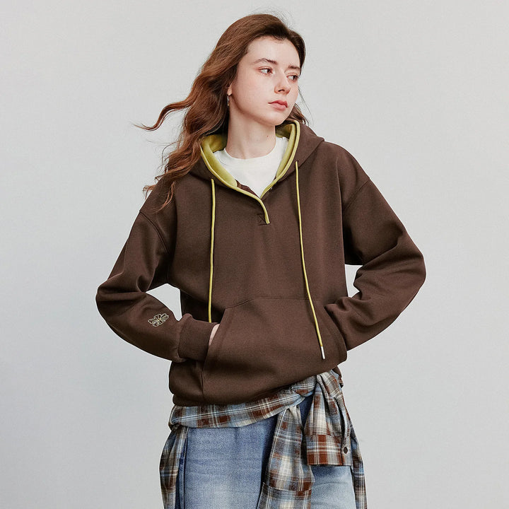 Women Embroidered Pullover Hoodie Contrast Color Casual-HighTouch