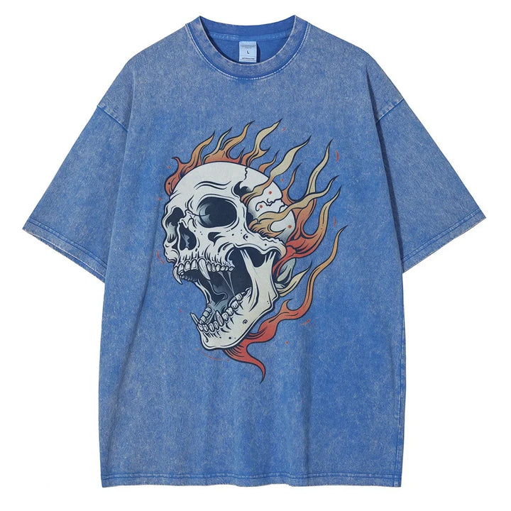Men's Oversized Acid Wash Skull T-Shirt