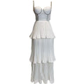 Elegant Diamond Pleated A-Line Evening Dress – Sleeveless V-Neck Gown-HighTouch
