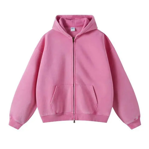 Luxury Batik‑Wash Full‑Zip Street Hoodie