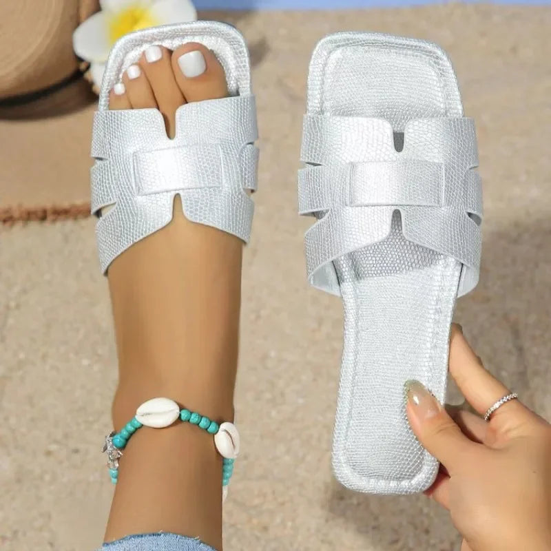 Women's Designer Open Toe Flat Slides – Summer Casual Sandals-HighTouch