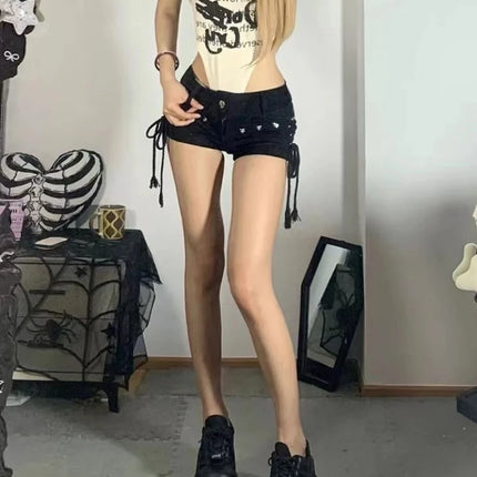 Rock Retro Vibes in Sexy Lace-Up Skinny Shorts
