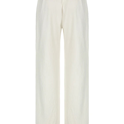 Sweetown Boho Straight‑Leg Pants – High‑Waist Loose Linen‑Blend Trousers with Pockets