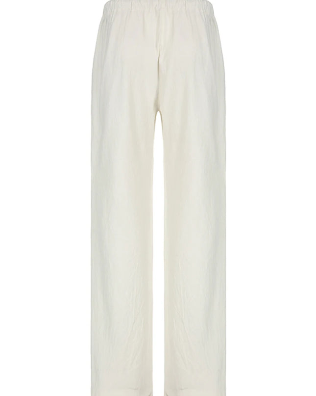 Sweetown Boho Straight‑Leg Pants – High‑Waist Loose Linen‑Blend Trousers with Pockets