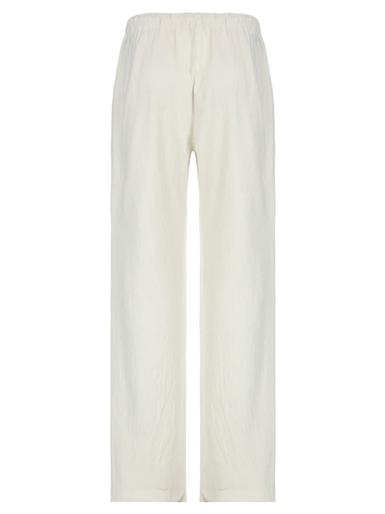 Sweetown Boho Straight‑Leg Pants – High‑Waist Loose Linen‑Blend Trousers with Pockets