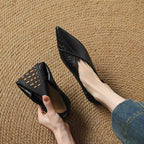 Cowhide Horsehair & Leather Women’s Pointed Toe Flats-HighTouch