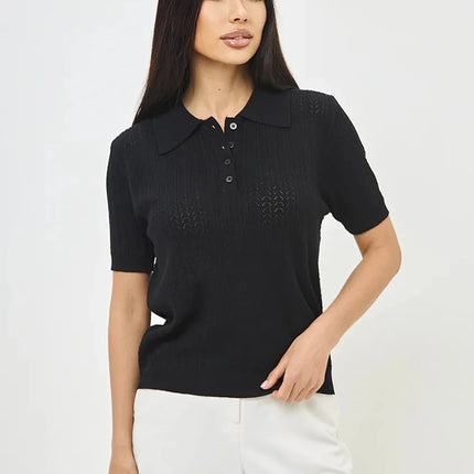 Tornova Loose Knit Polo Tee – Summer Casual Women's Top