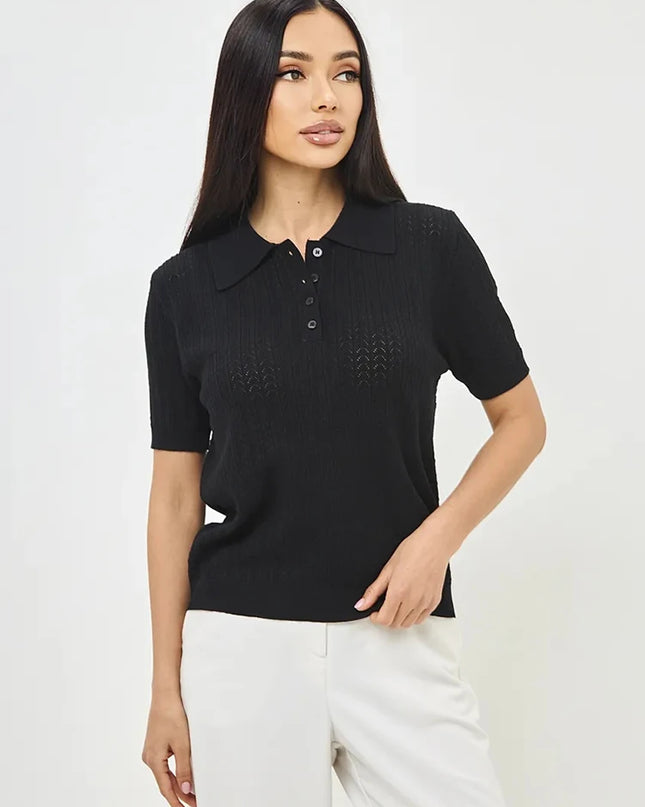 Tornova Loose Knit Polo Tee – Summer Casual Women's Top