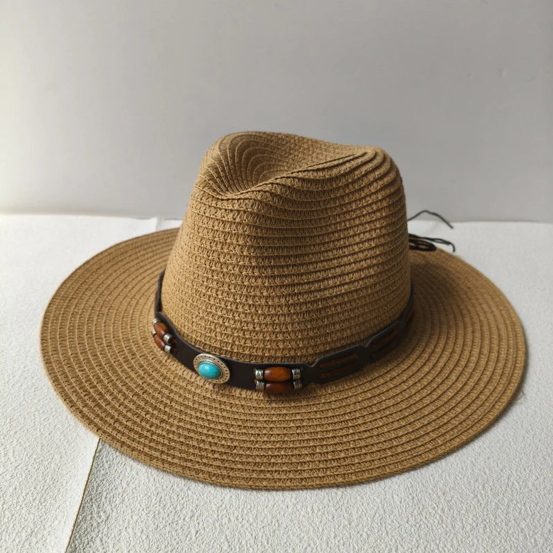 Bohemian Straw Cowboy Sun Hat – Wooden Beads