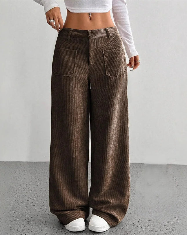 High-Waist Wide-Leg Corduroy Trousers
