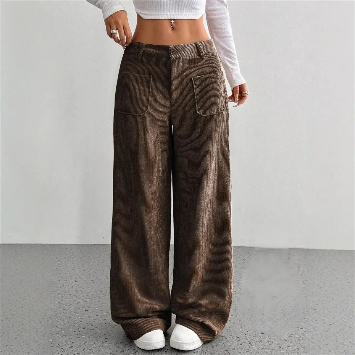 High-Waist Wide-Leg Corduroy Trousers