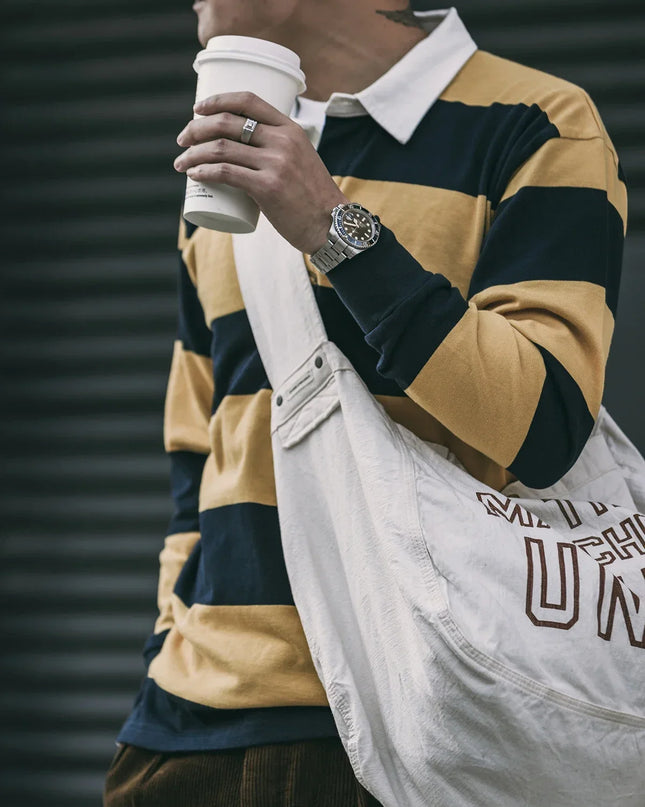 Non Stock Ivy League Fashion Striped Polo Shirt Retro Preppy Style Men's Long-Sleeve Tee
