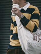 Non Stock Ivy League Fashion Striped Polo Shirt Retro Preppy Style Men's Long-Sleeve Tee-HighTouch
