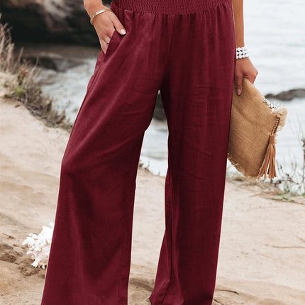 Plus-Size High-Waist Wide-Leg Cotton-Linen Pants – Retro Casual Elastic Trousers