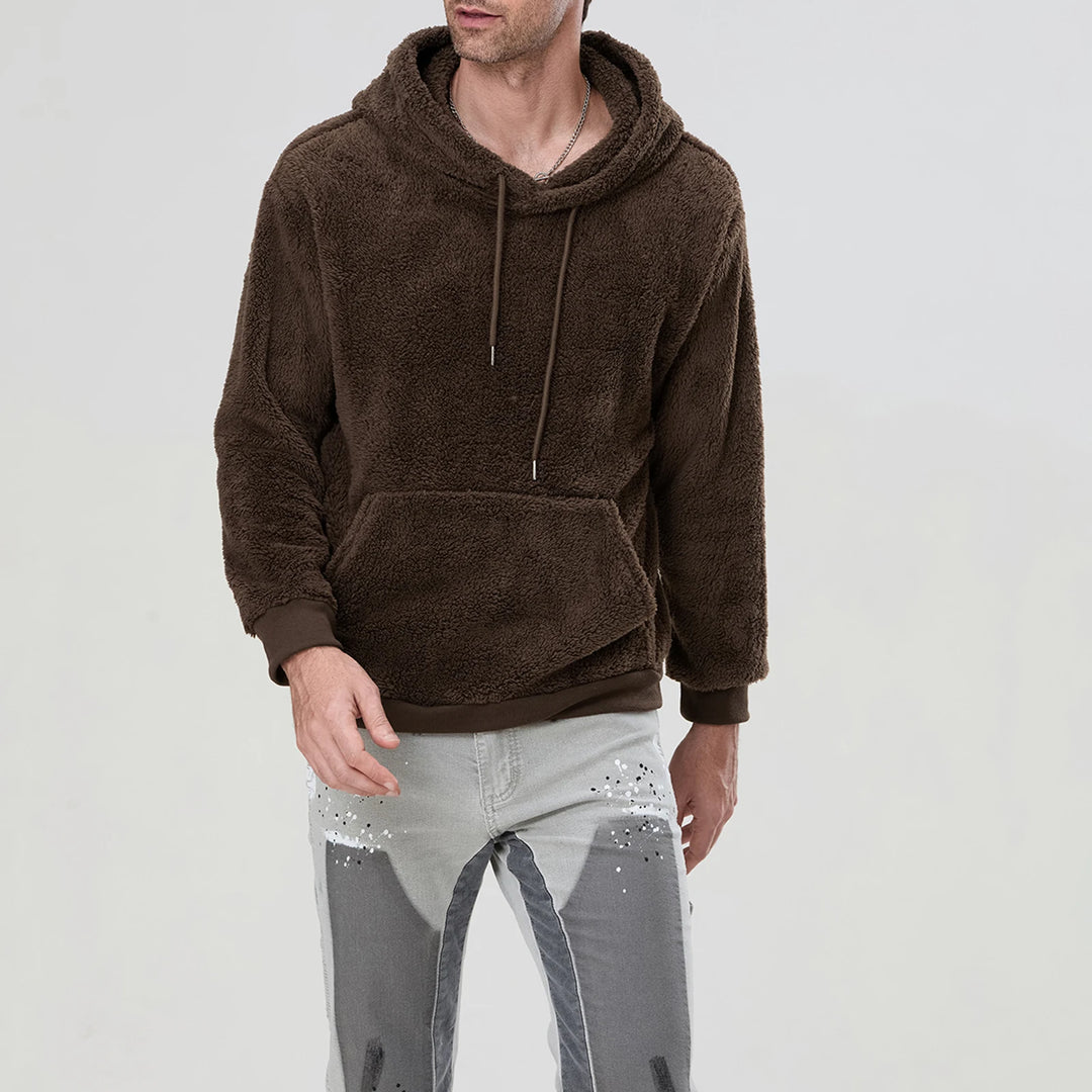 Men's Sherpa Fuzzy Pullover Hoodie-HighTouch