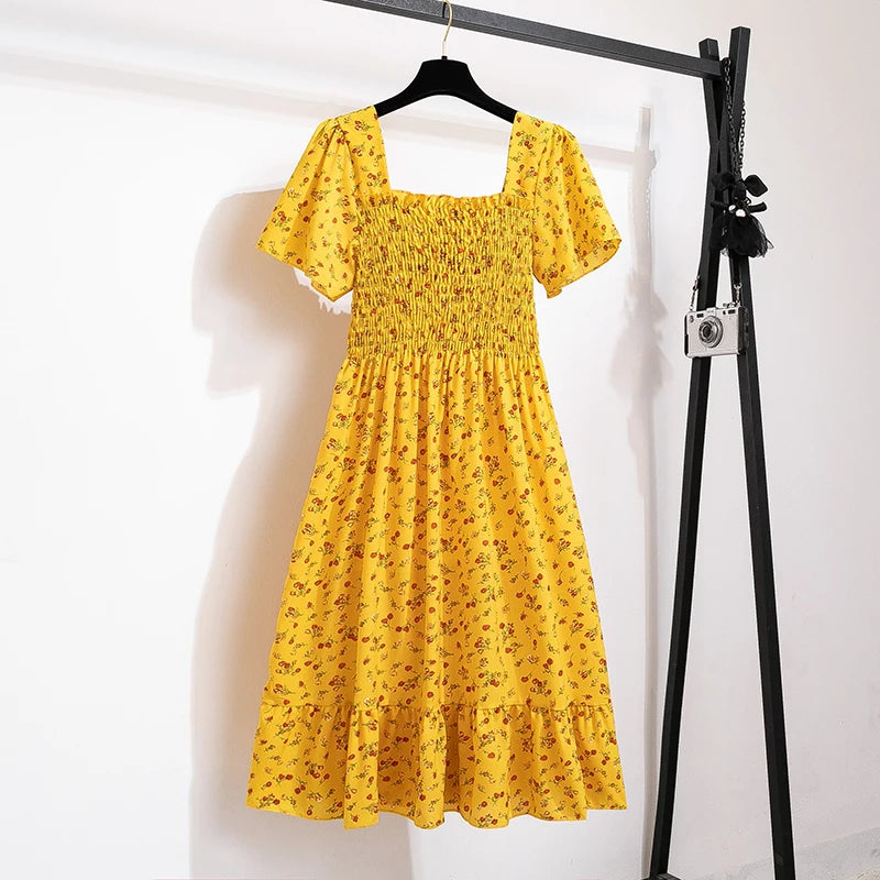 Floral Chiffon Midi Dress-HighTouch