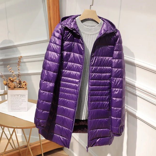 Women’s Long Warm Down Coat with Portable Storage Bag