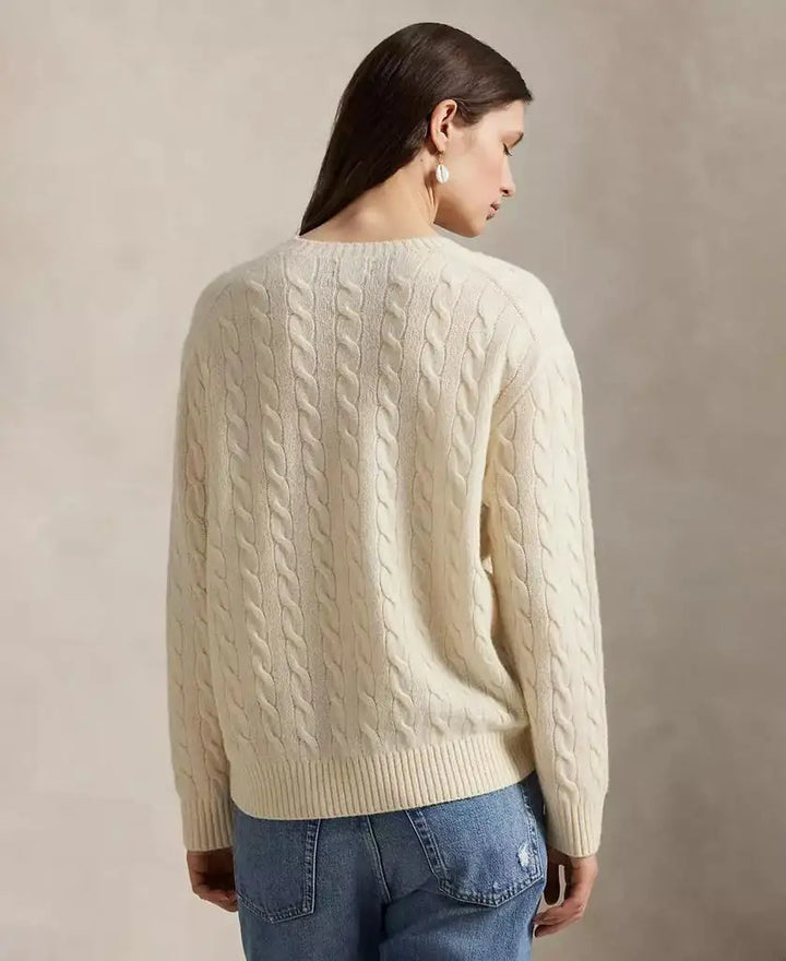 Women’s Cable Knit Wool Crewneck Sweater-HighTouch