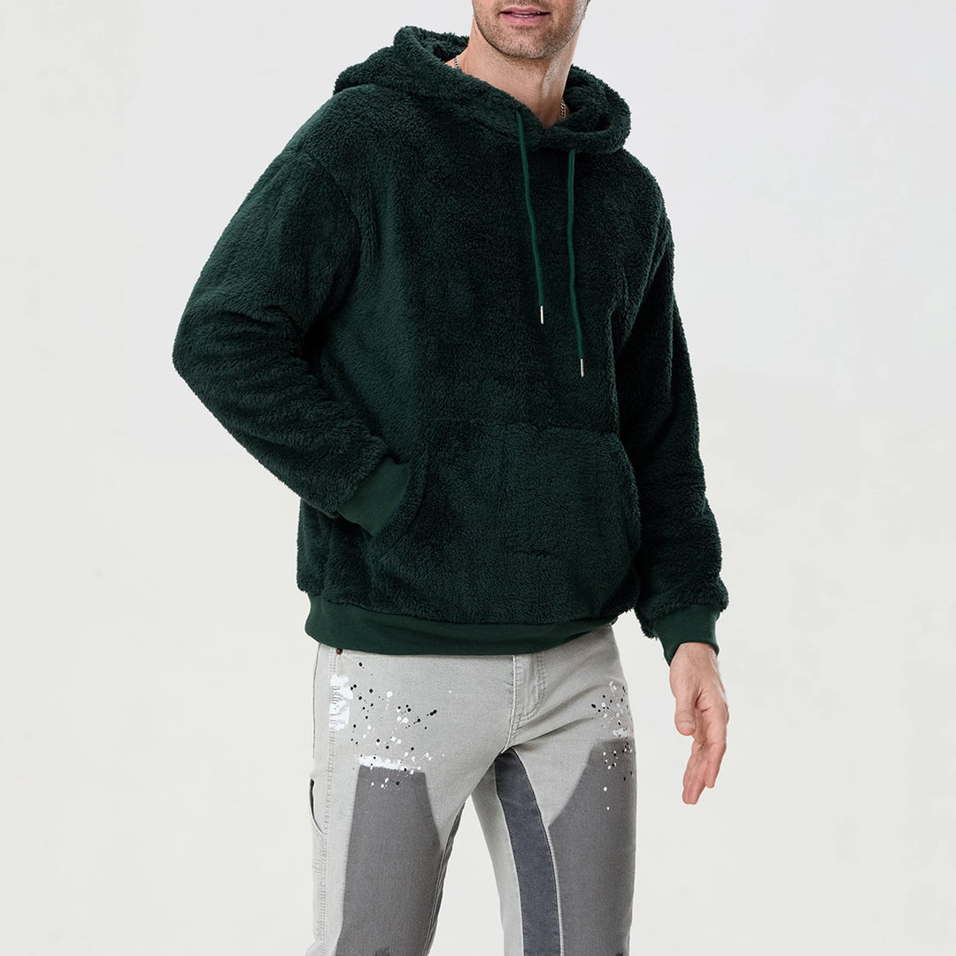 Men's Sherpa Fuzzy Pullover Hoodie-HighTouch