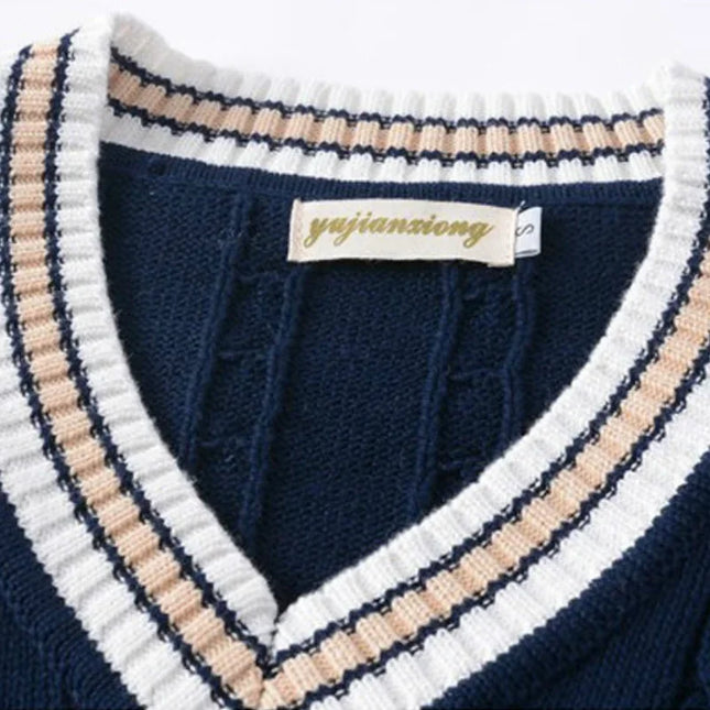 Thick Striped V-Neck Sweater Vest Unisex