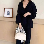 Women’s Knit Matching Set Zip Cardigan Wide Leg Pants Cozy Outfit-HighTouch
