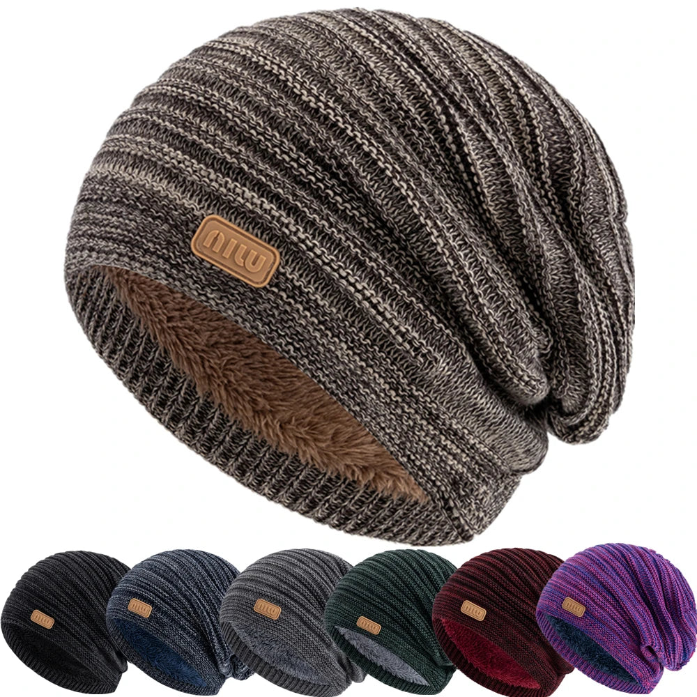 Unisex Striped Slouchy Winter Beanie-HighTouch