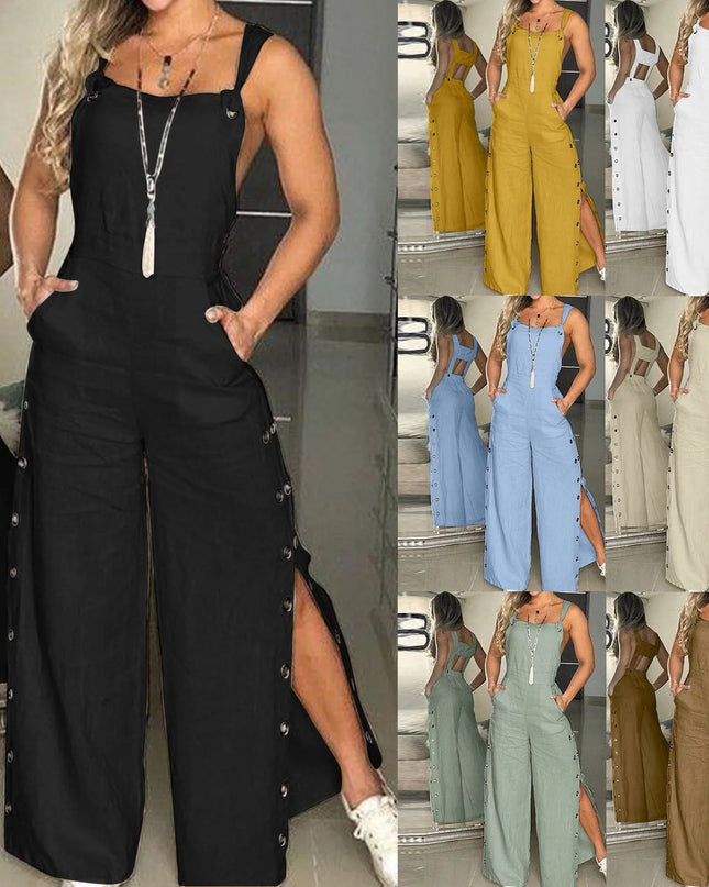 Women's Cotton Linen Strappy Playsuit – Wide Leg Summer Jumpsuit