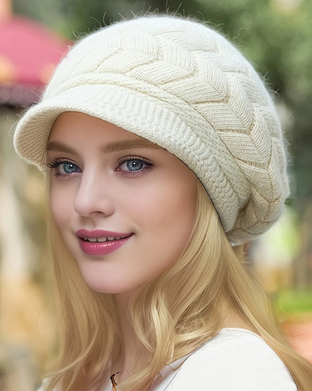 Women’s Retro Knit Winter Hat with Visor