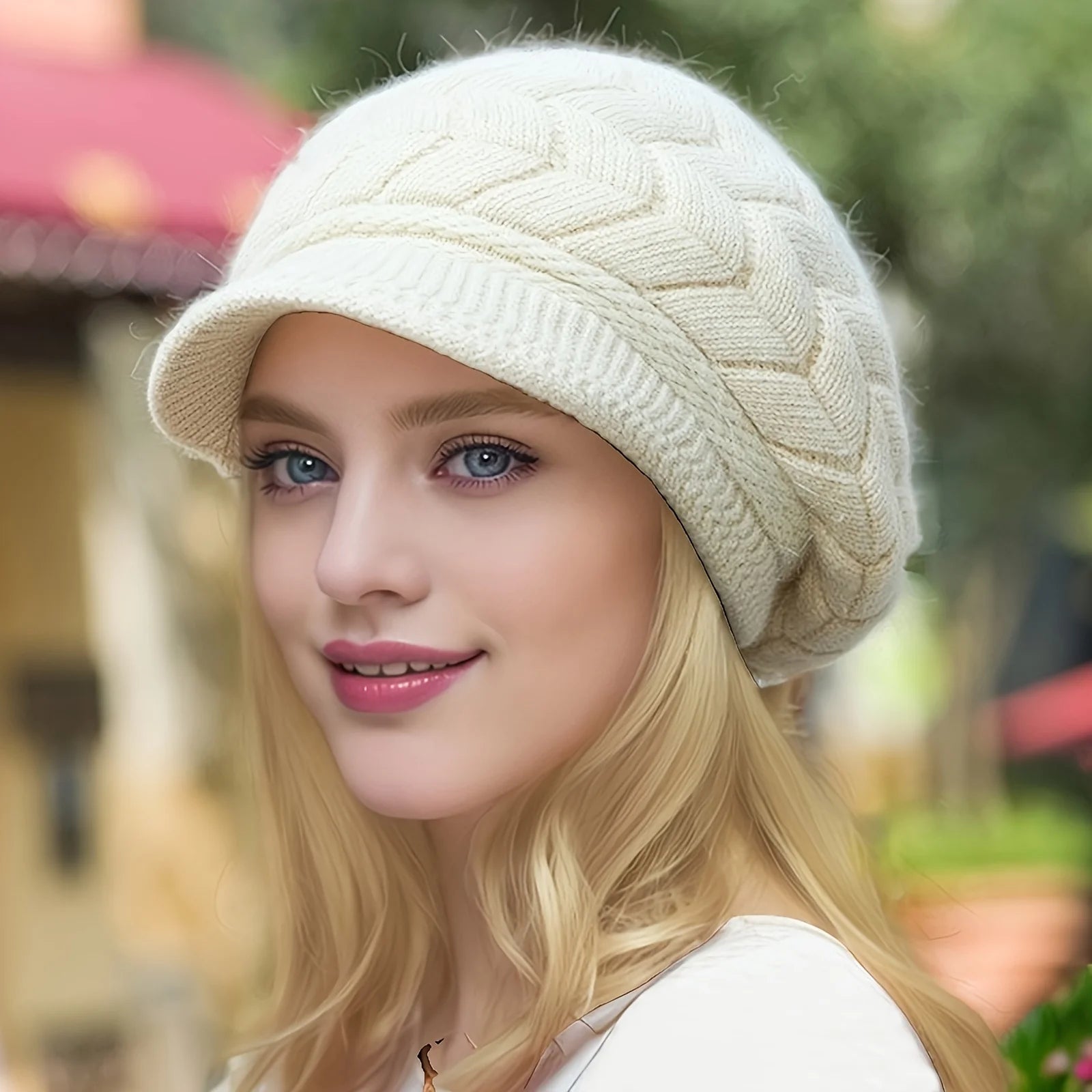 Women’s Retro Knit Winter Hat with Visor