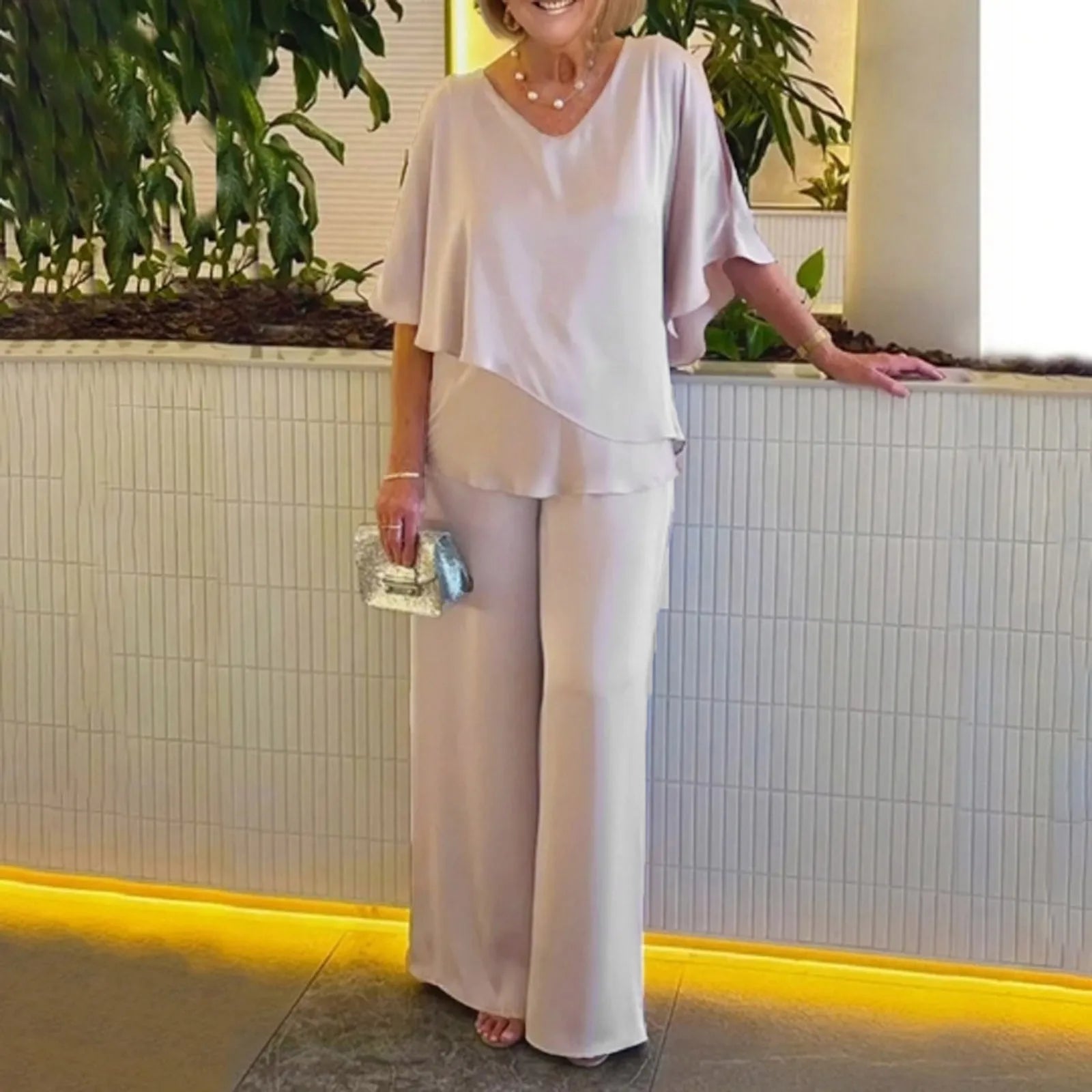 Pants Suit Two Piece Set Soild Female Outfit Summer