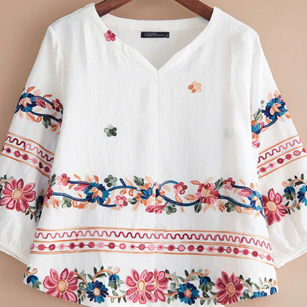 ZANZEA Vintage Boho V-Neck Blouse – Lantern Sleeve Pullover