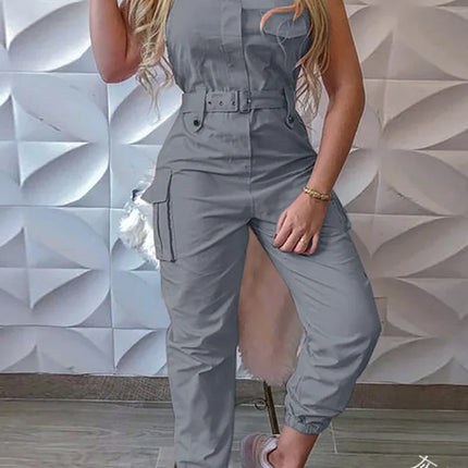 Sleeveless Cargo Jumpsuit with Drawstring Waist